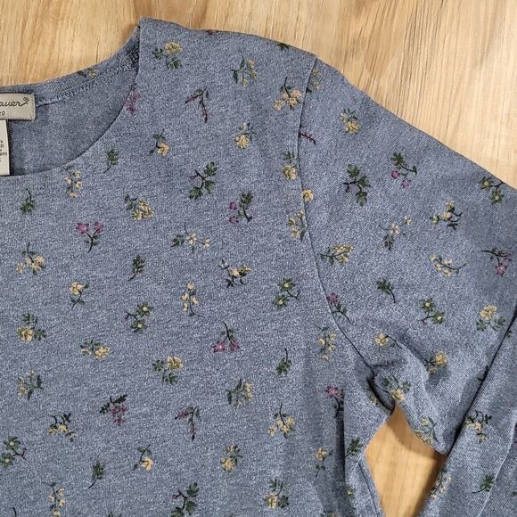 🔹️Eddie Bauer Blue Floral Print Long Sleeve Top Medium - Picture 4 of 8
